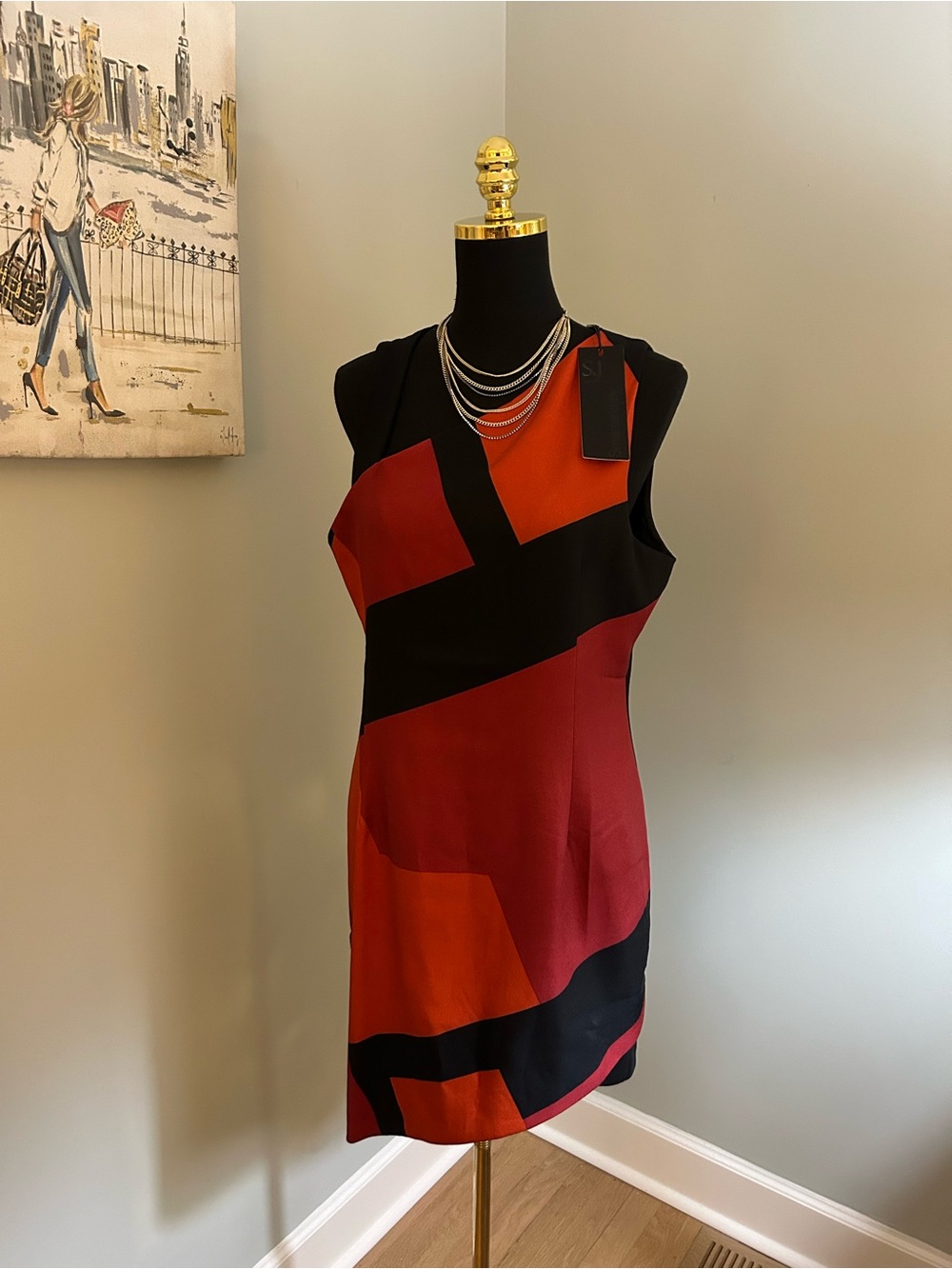 Asymmetric One-Shoulder Colorblock Dress in Red & Black